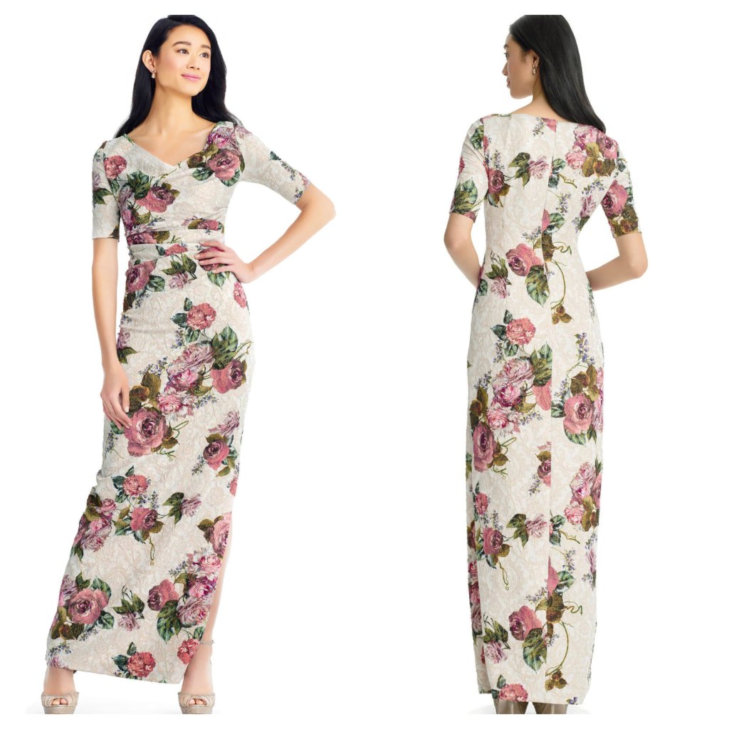 Adrianna Papell Champagne Floral Short Sleeve 2 4